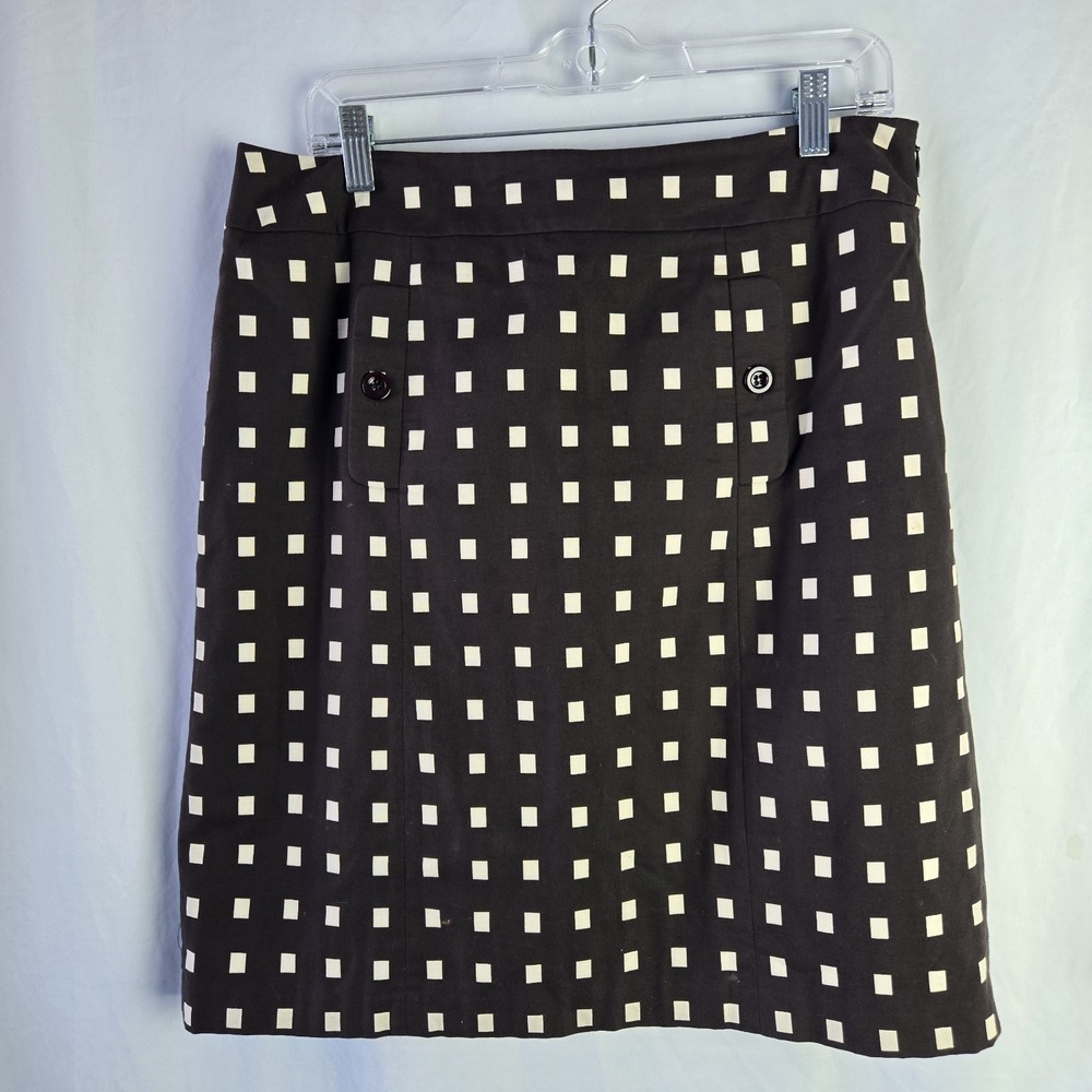 Ann Taylor lined Skirt Size 10 Brown Cream Geometric Squares Side Zip Knee Mod